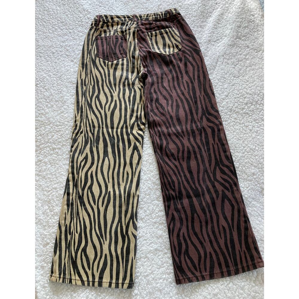 Bailey Rose women's zebra two tone brown/tan denim jeans, size large - Picture 4 of 9